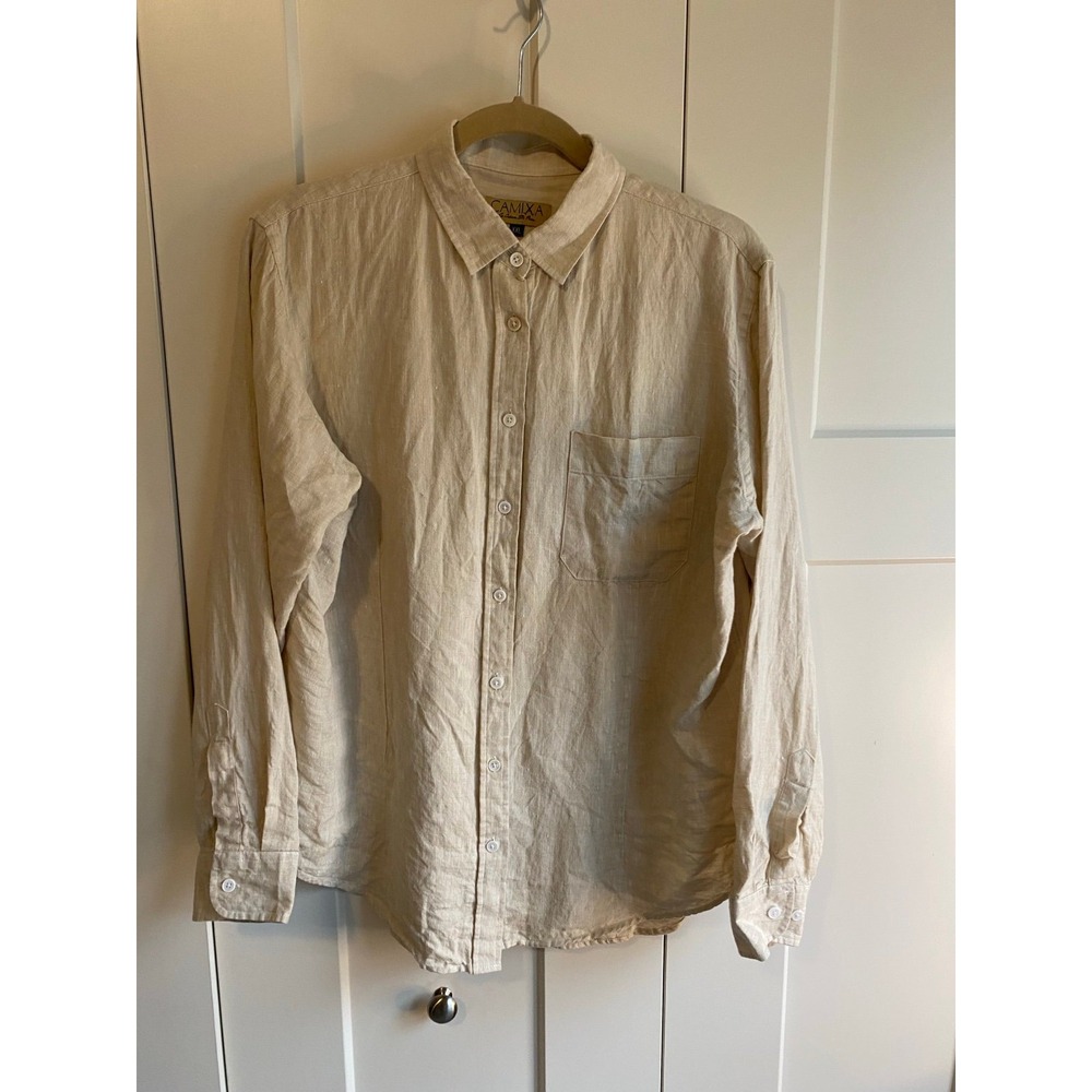 Camixa Linen Button Down Shirt Women Large Dart Lagenlook sku4B